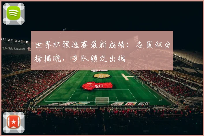 世界杯预选赛最新成绩：各国积分榜揭晓，多队锁定出线